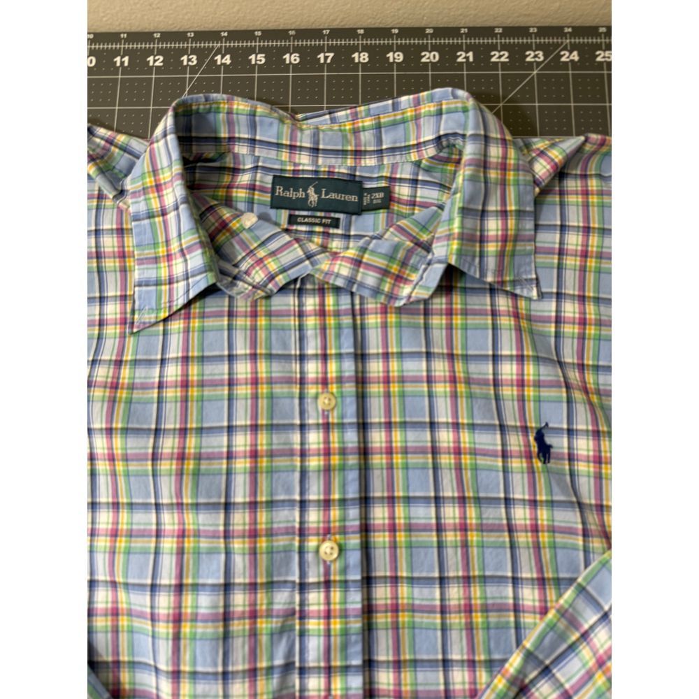 Ralph Lauren XXL Classic Fit Plaid Button Down Long Sleeve Shirt Preppy Spring - Picture 4 of 11